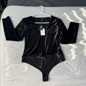 Express Black Long Sleeve Velvet Bodysuit
